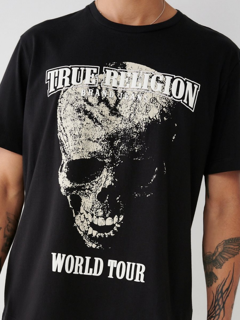 Black True Religion Skull World Tour Relaxed T Shirts | 2015-OIGBU