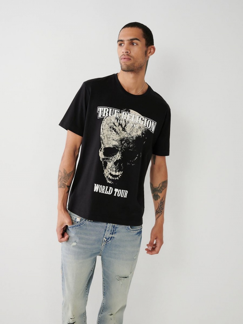 Black True Religion Skull World Tour Relaxed T Shirts | 2015-OIGBU