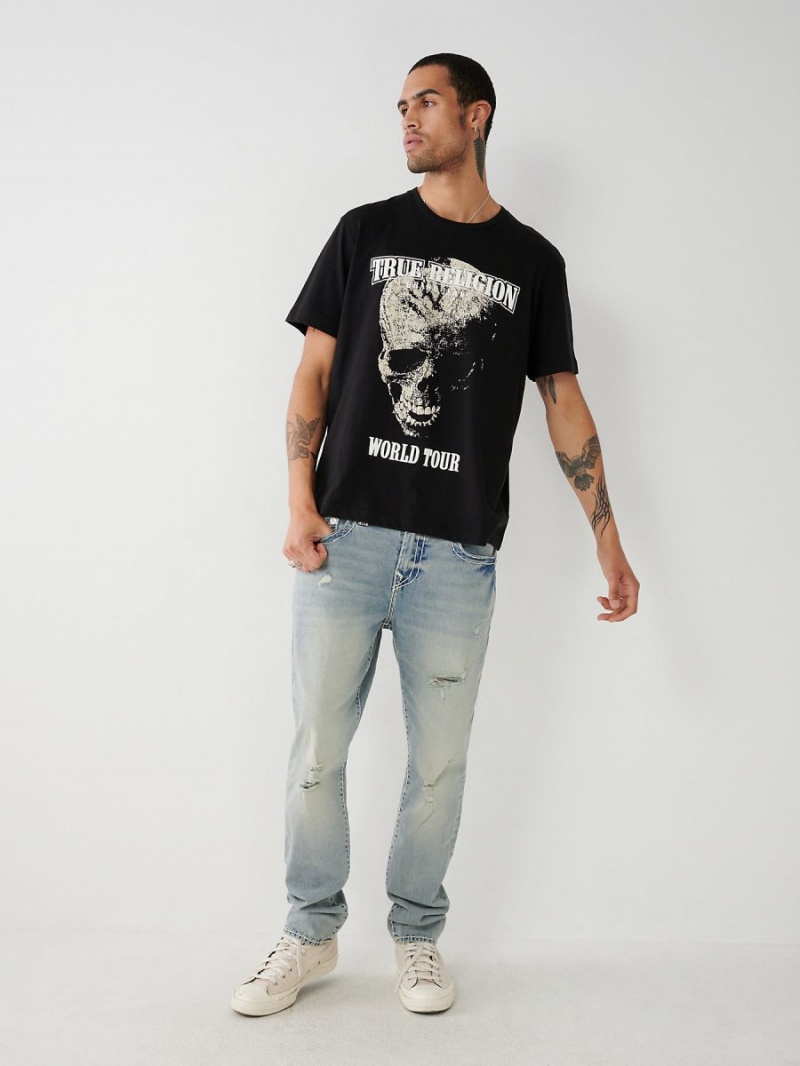 Black True Religion Skull World Tour Relaxed T Shirts | 2015-OIGBU