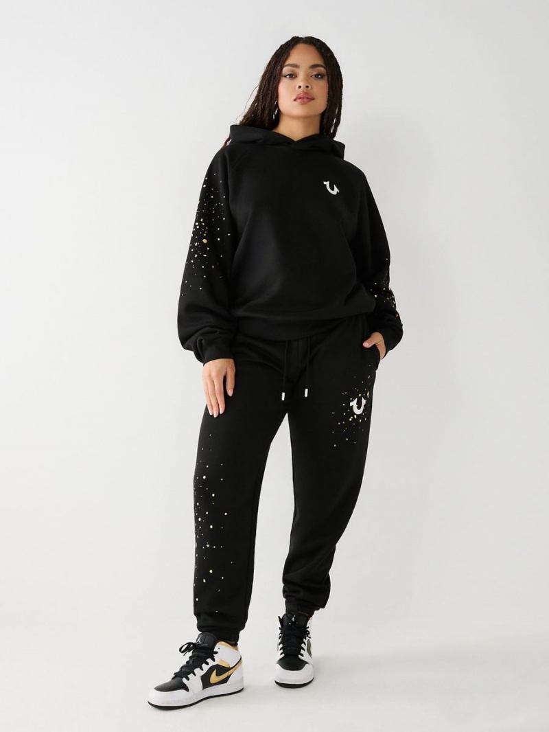 Black True Religion Splatter Paint Logo Relaxed Jogger | 8614-KQHVB