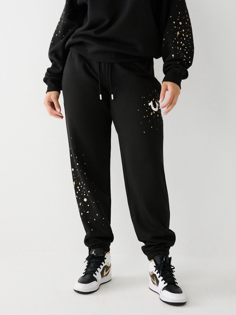 Black True Religion Splatter Paint Logo Relaxed Jogger | 8614-KQHVB