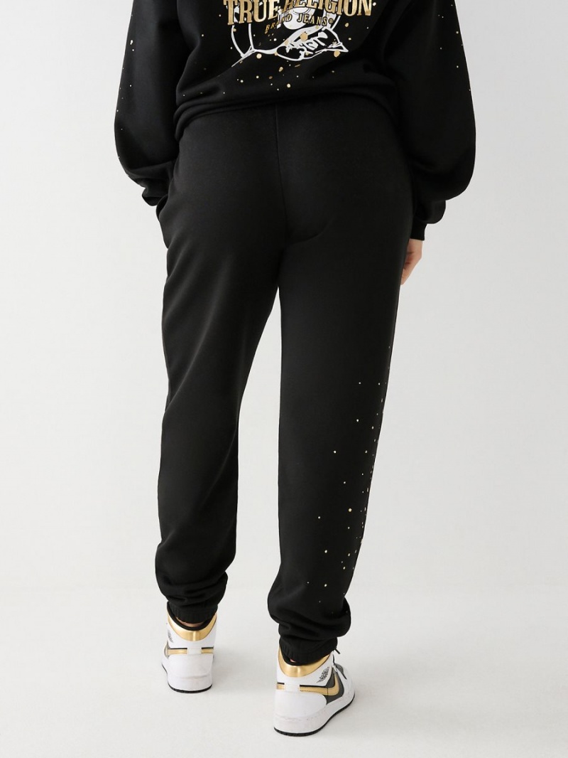 Black True Religion Splatter Paint Logo Relaxed Jogger | 8614-KQHVB