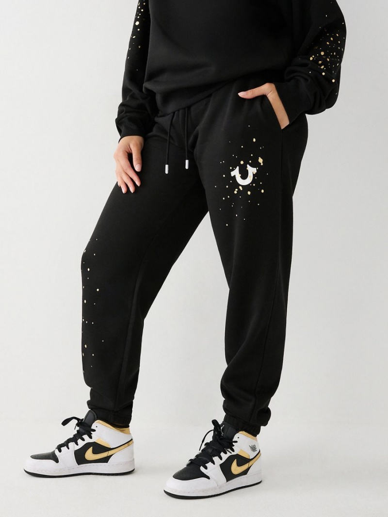 Black True Religion Splatter Paint Logo Relaxed Jogger | 3140-XBGNJ