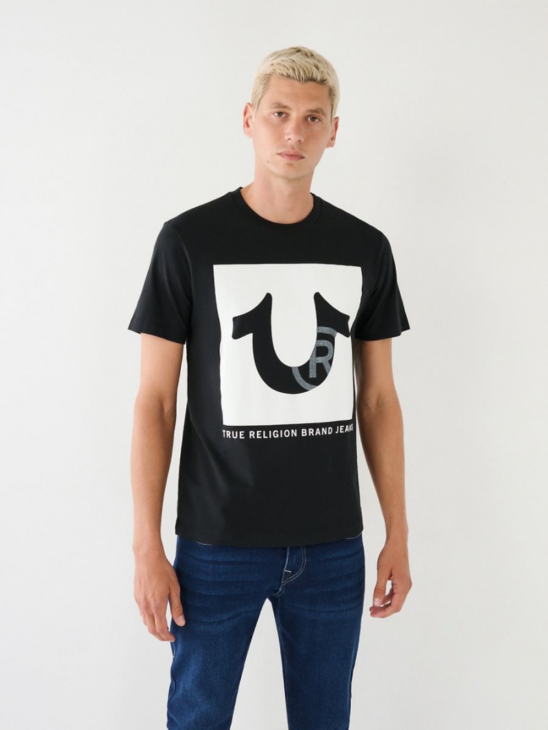 Black True Religion Studded Logo T Shirts | 0924-RPIZB