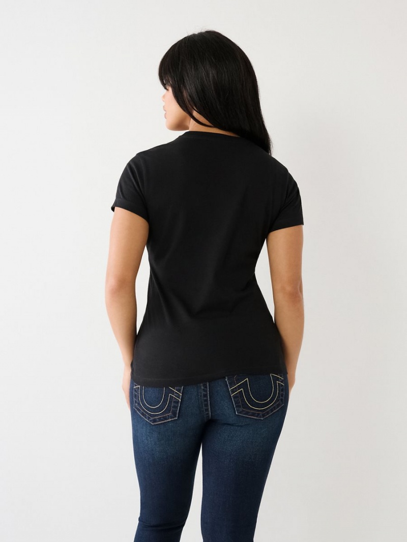 Black True Religion Studded Logo T Shirts | 2139-VHBPS