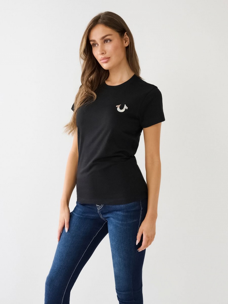 Black True Religion Studded Logo T Shirts | 8345-WQYKM