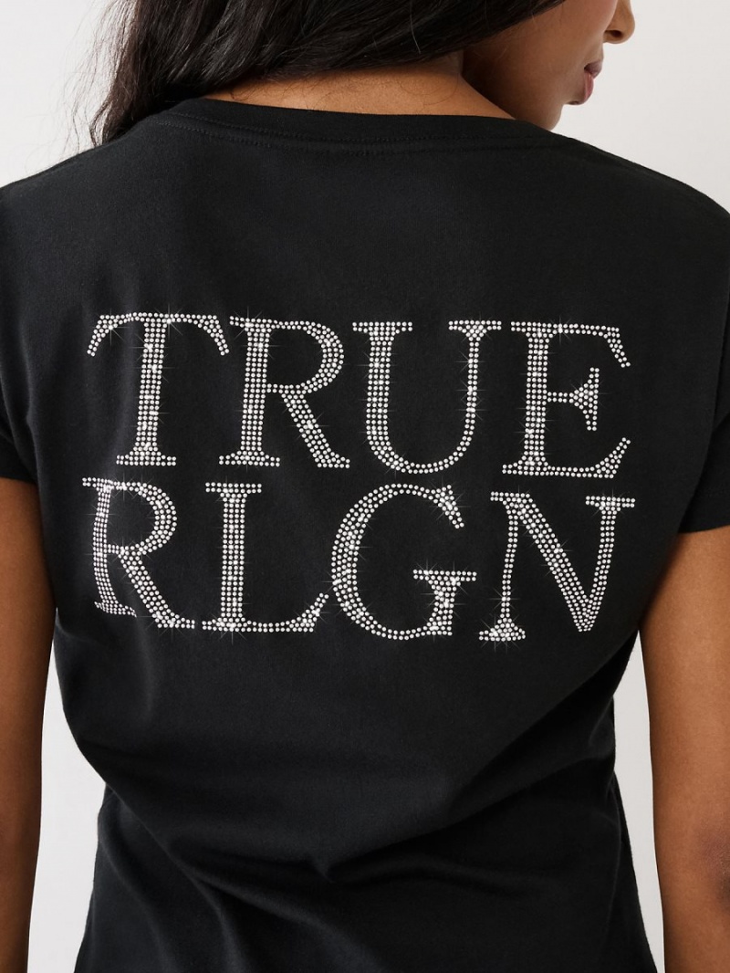 Black True Religion Studded Logo V T Shirts | 0631-EPILA