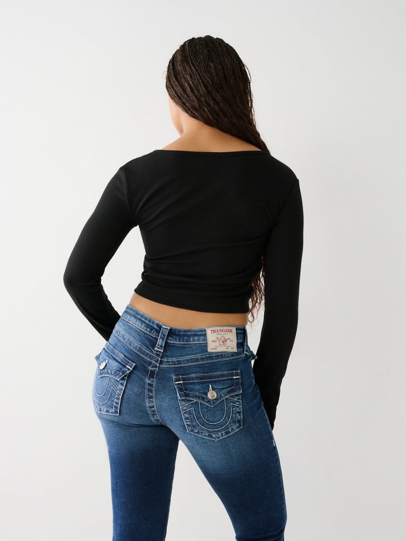 Black True Religion Tie Front Top | 0546-MDSZQ