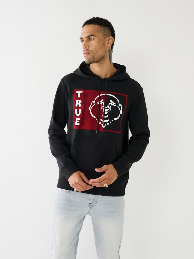 Black True Religion Two Tone Buddha Logo Hoodie | 7905-QGAJP