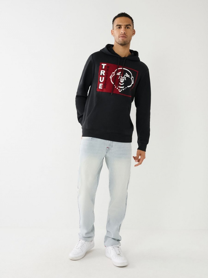 Black True Religion Two Tone Buddha Logo Hoodie | 7905-QGAJP