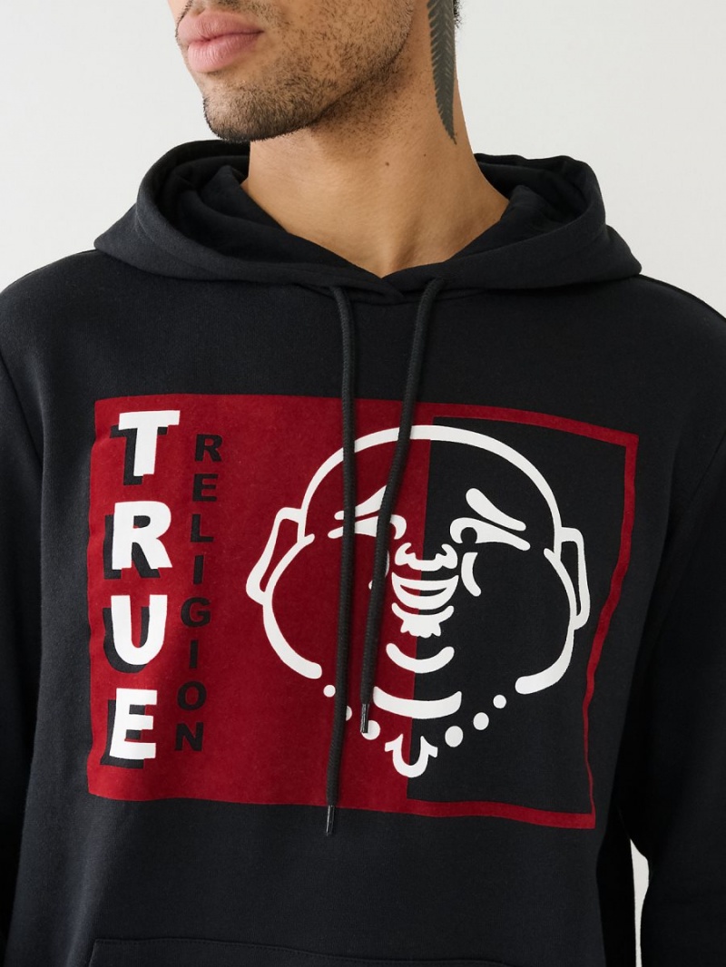 Black True Religion Two Tone Buddha Logo Hoodie | 6401-FEVOA