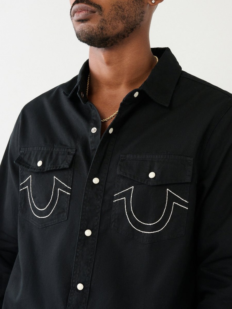 Black True Religion Utility Shirts | 8154-JOBRQ