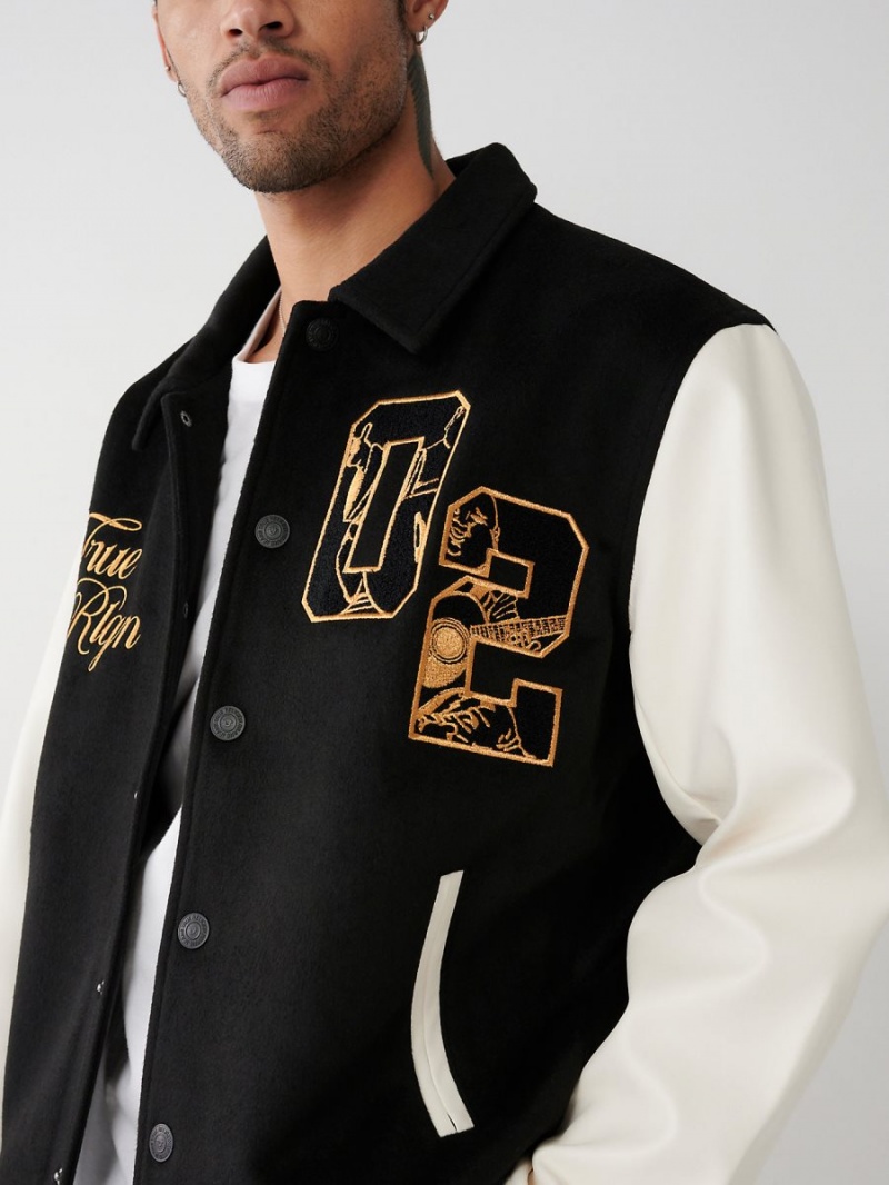 Black True Religion Varsity Jacket | 8792-LBSYD