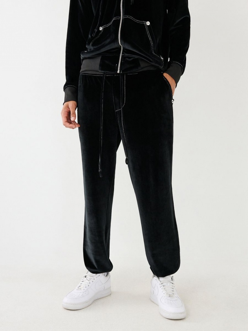 Black True Religion Velour Big T Jogger | 0978-NPSJA