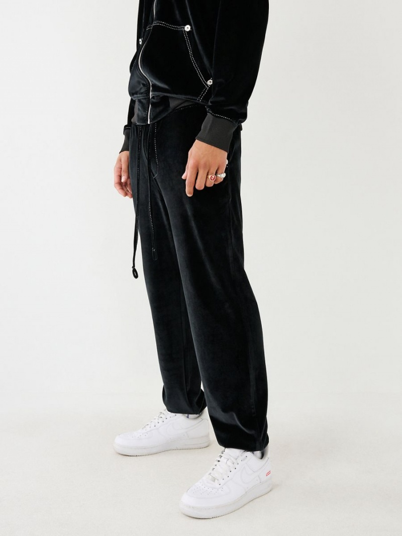 Black True Religion Velour Big T Jogger | 0978-NPSJA