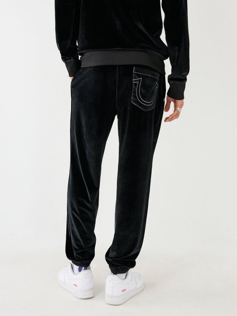 Black True Religion Velour Big T Jogger | 0978-NPSJA