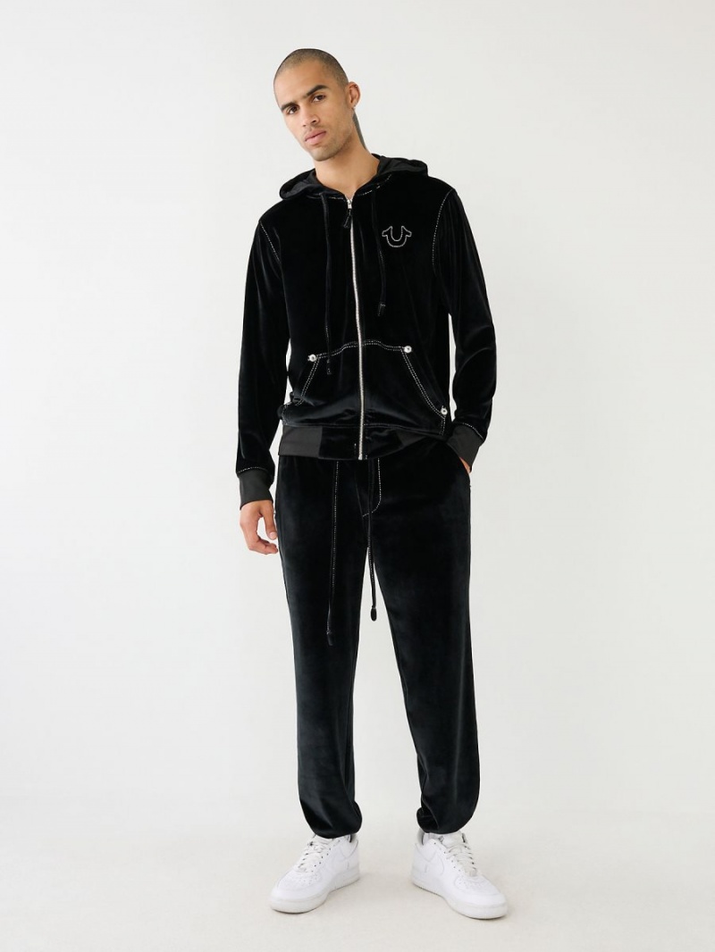 Black True Religion Velour Big T Jogger | 7290-RMVSN