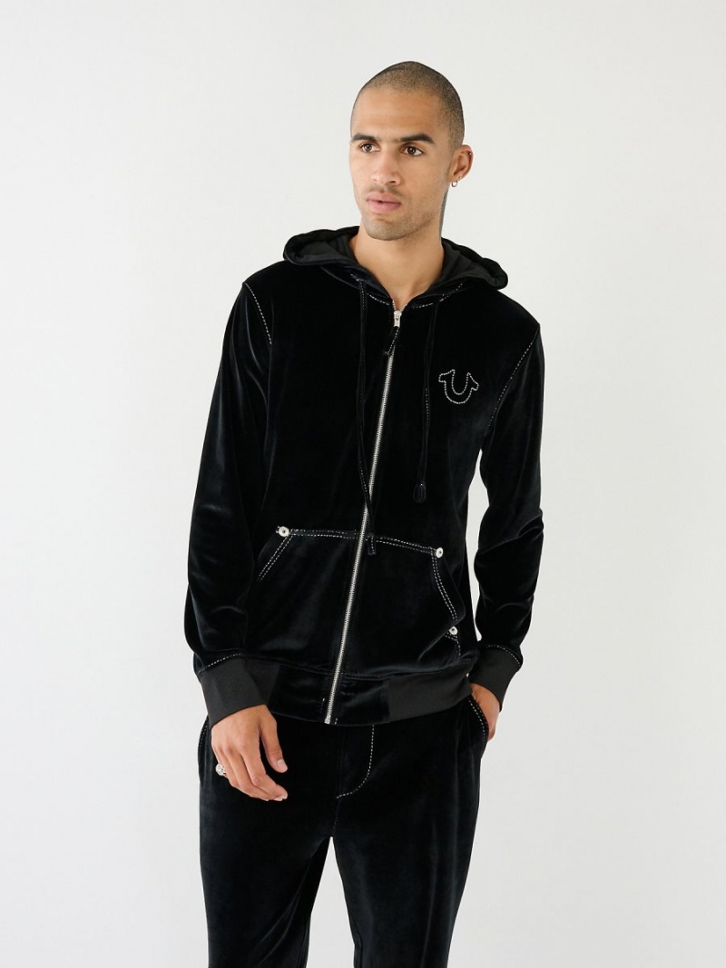 Black True Religion Velour Big T Zip Hoodie | 4213-YUATE