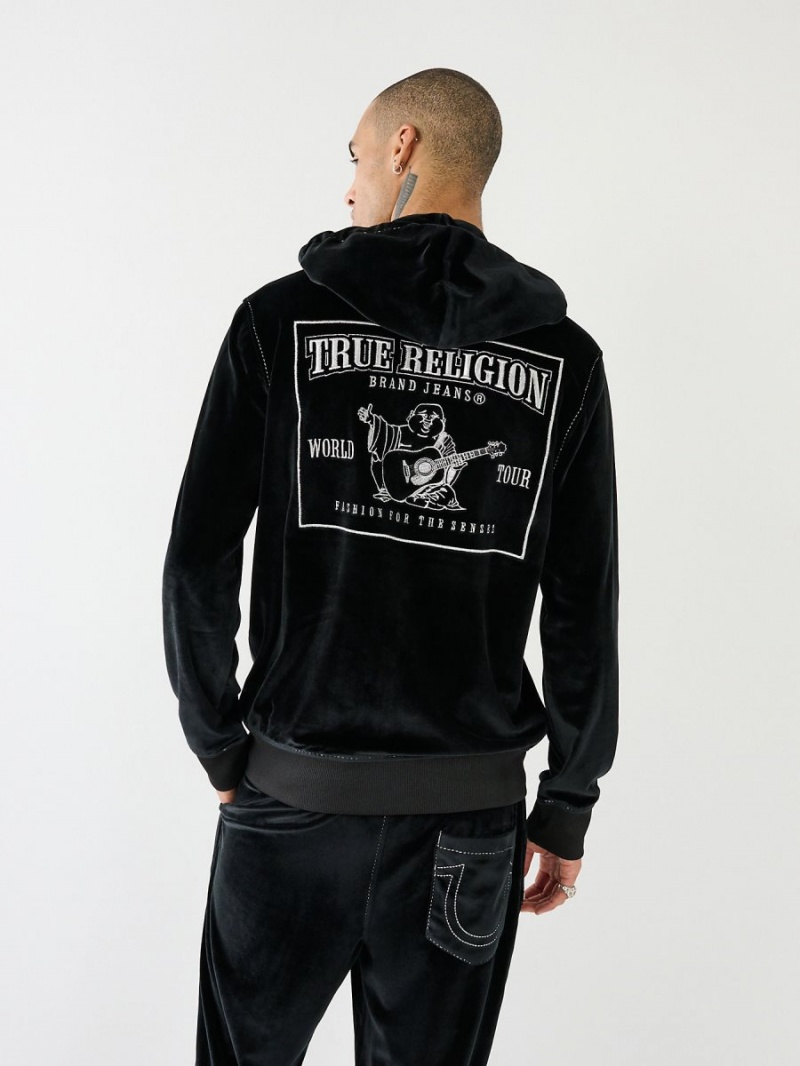 Black True Religion Velour Big T Zip Hoodie | 4213-YUATE