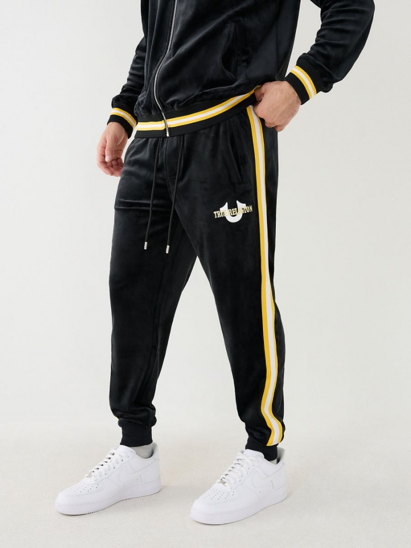 Black True Religion Velour Logo Varsity Stripe Track Pants | 2540-LJOCI