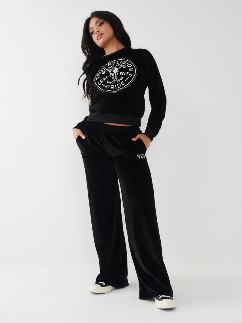 Black True Religion Velour Wide Leg Lounge Pants | 5870-LRAPK