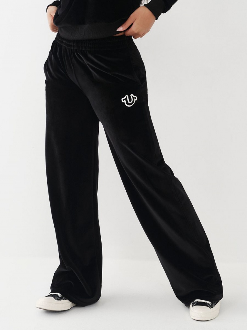 Black True Religion Velour Wide Leg Lounge Pants | 1546-TNPGJ