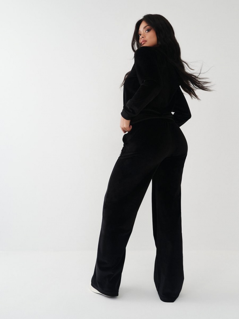 Black True Religion Velour Wide Leg Lounge Pants | 1546-TNPGJ