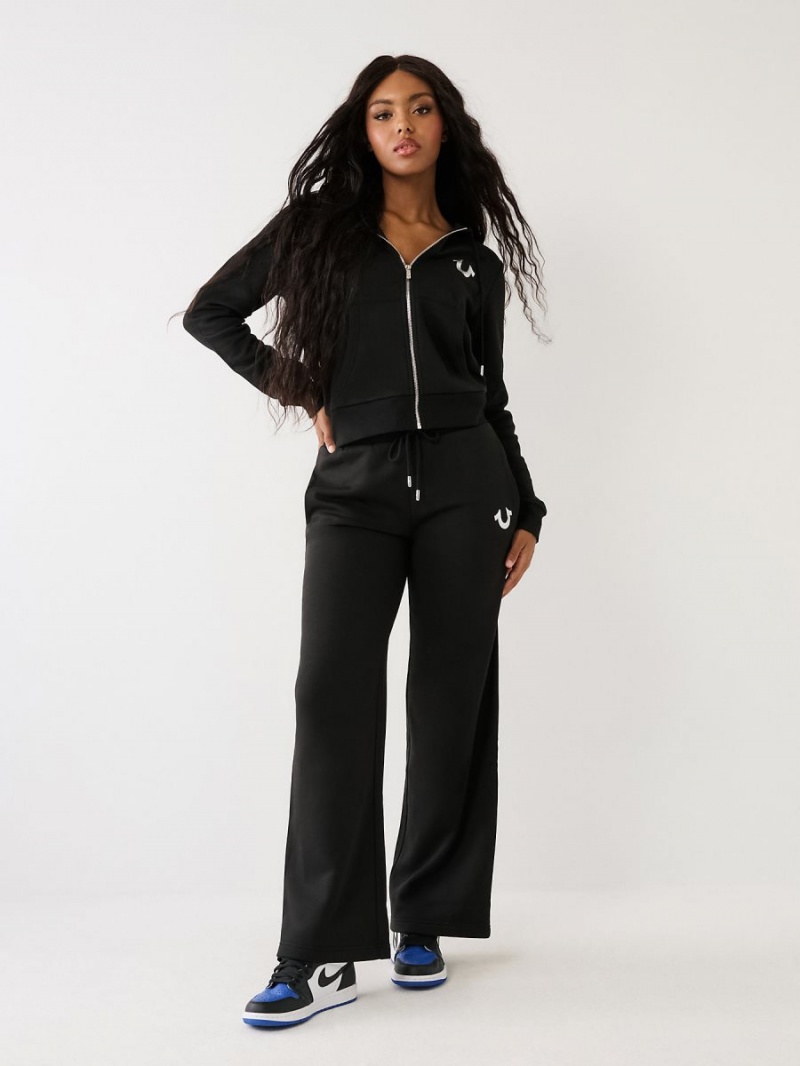 Black True Religion Wide Leg Logo Jogger | 9452-IAQXY