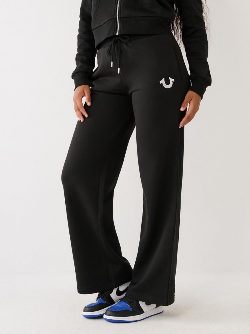 Black True Religion Wide Leg Logo Jogger | 9452-IAQXY