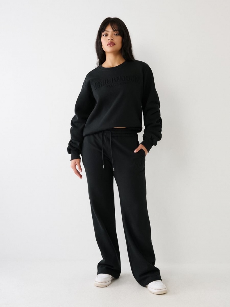 Black True Religion Wide Leg Logo Jogger | 2096-UXLZT