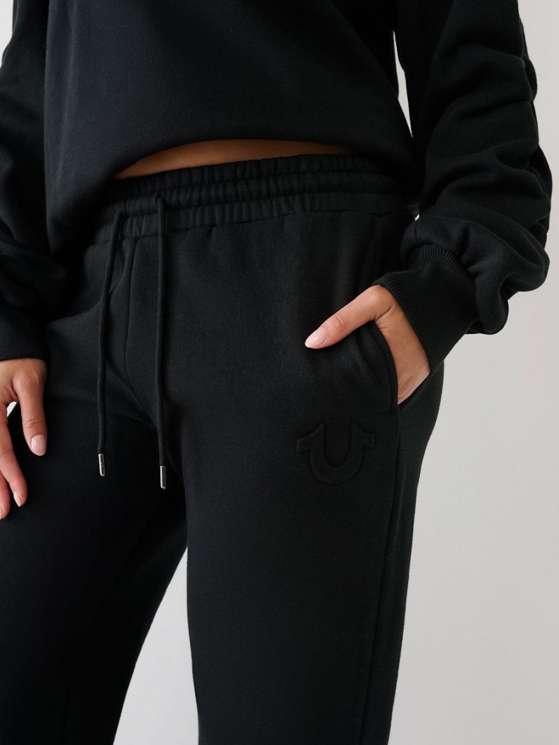 Black True Religion Wide Leg Logo Jogger | 2096-UXLZT