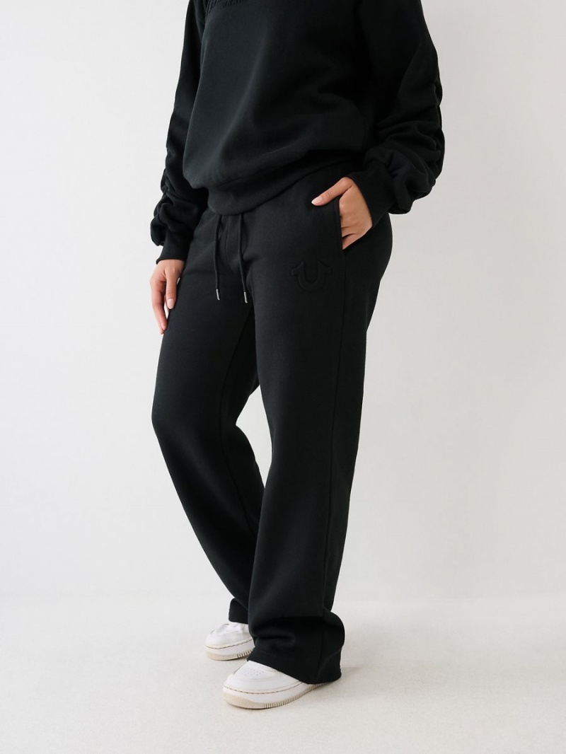 Black True Religion Wide Leg Logo Jogger | 2096-UXLZT