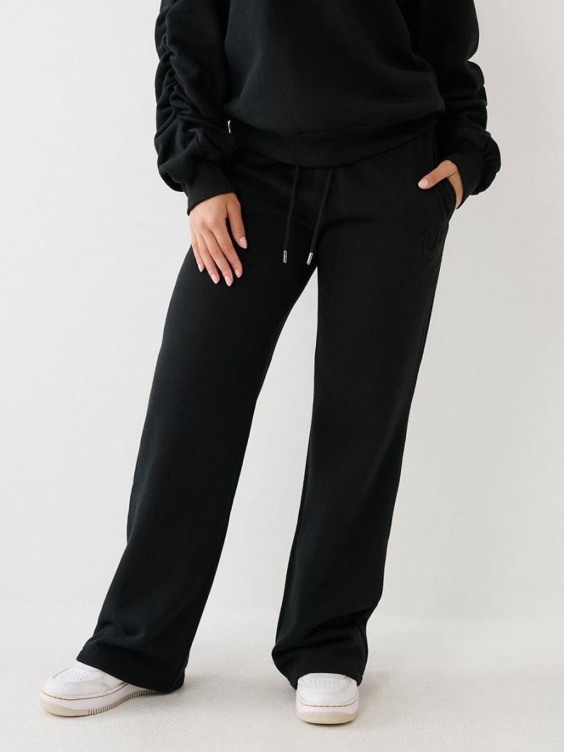 Black True Religion Wide Leg Logo Jogger | 2096-UXLZT