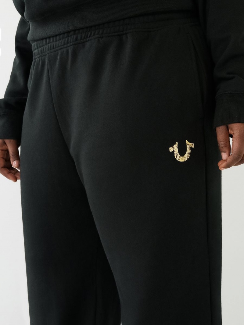 Black True Religion Wide Leg Logo Jogger | 1708-AQOUH