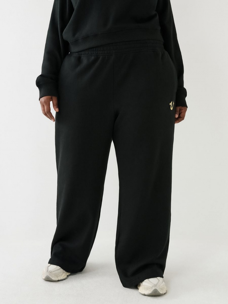 Black True Religion Wide Leg Logo Jogger | 1708-AQOUH