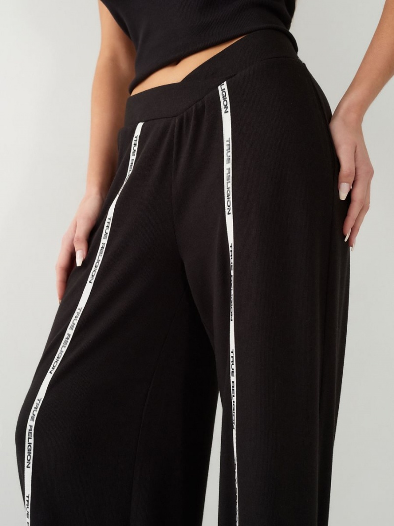 Black True Religion Wide Leg Logo Trim Jogger | 8130-VEPZS