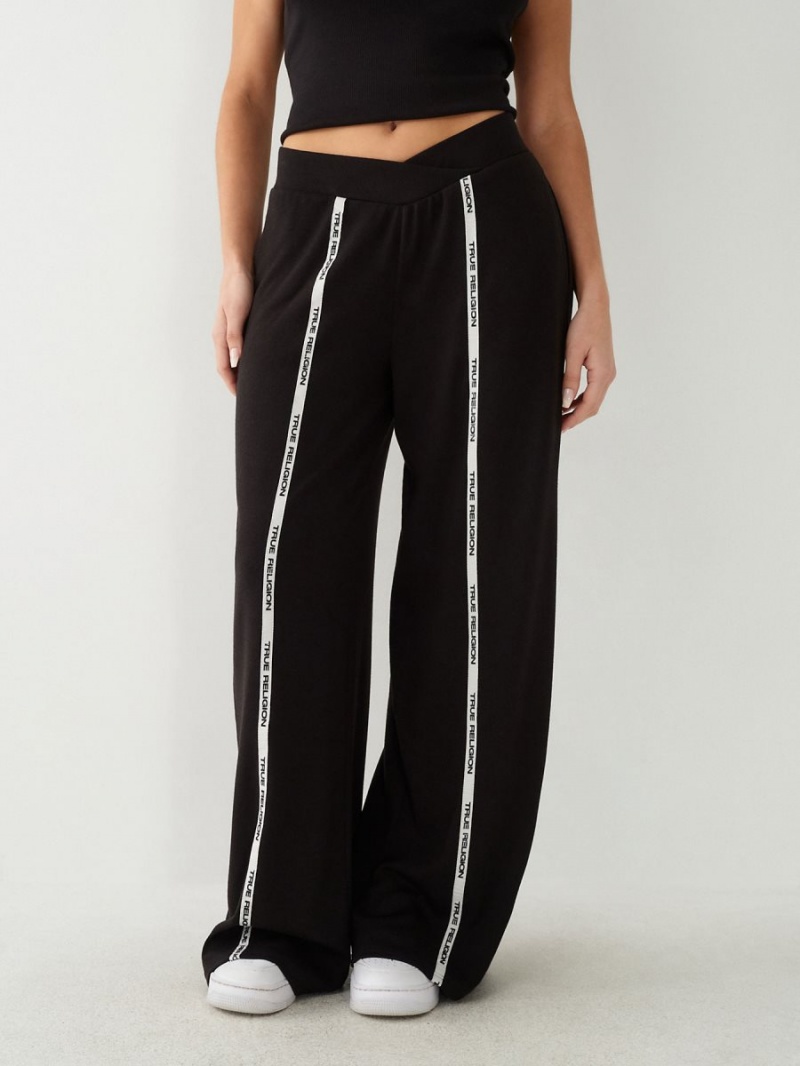 Black True Religion Wide Leg Logo Trim Jogger | 8130-VEPZS