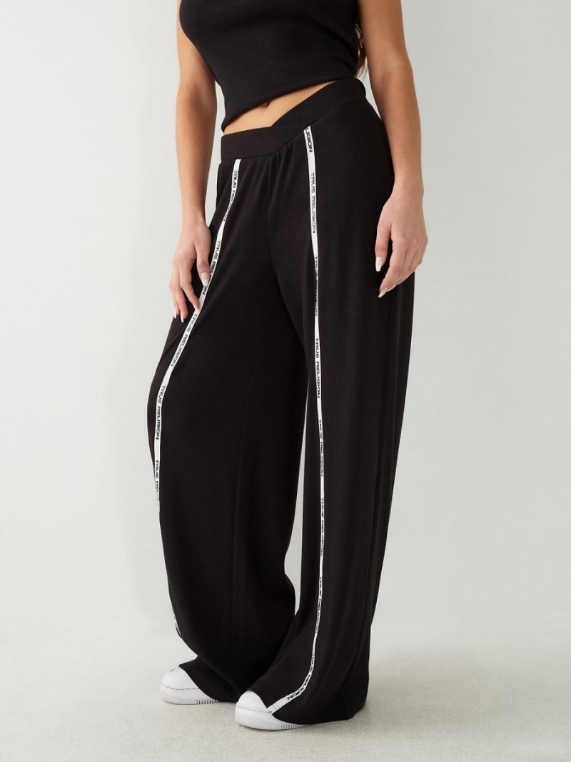 Black True Religion Wide Leg Logo Trim Jogger | 8130-VEPZS