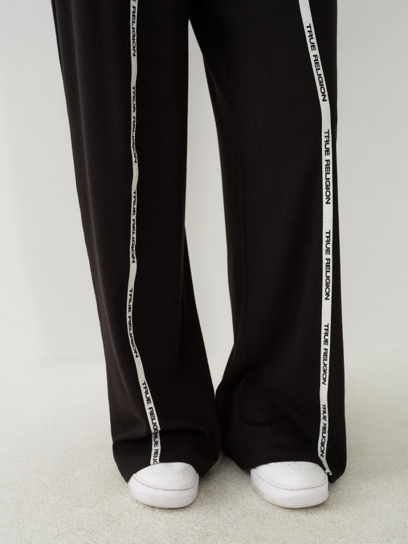 Black True Religion Wide Leg Logo Trim Jogger | 8130-VEPZS