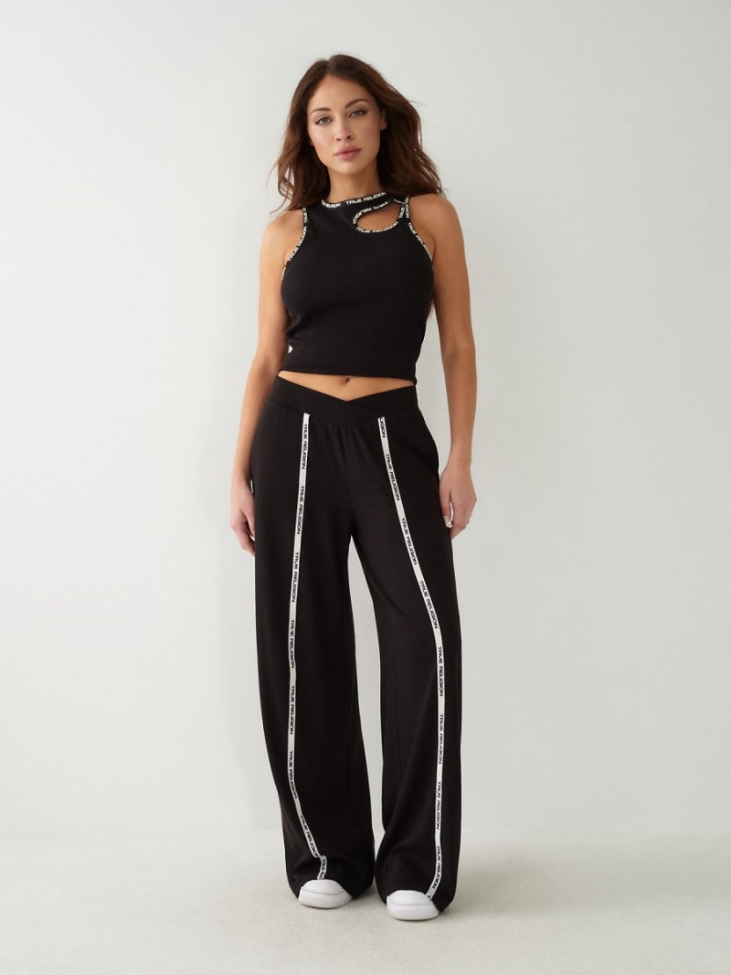 Black True Religion Wide Leg Logo Trim Jogger | 8130-VEPZS