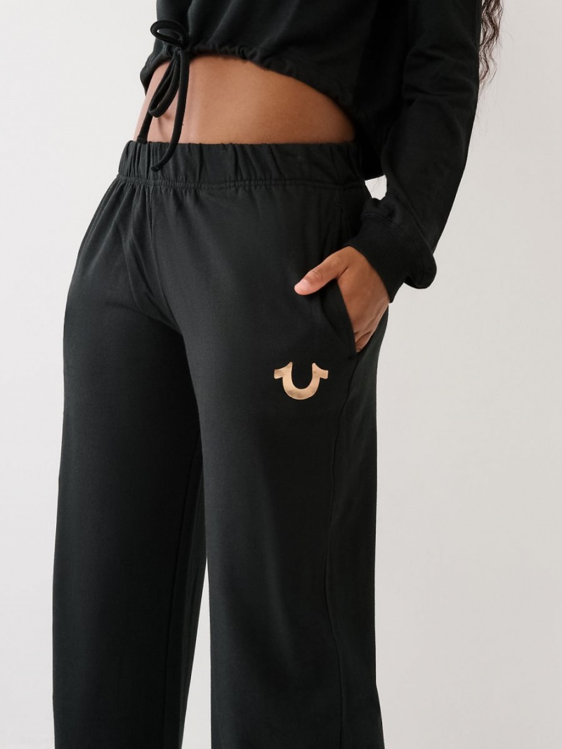 Black True Religion Wide Leg Lounge Pants | 6294-KFZLX