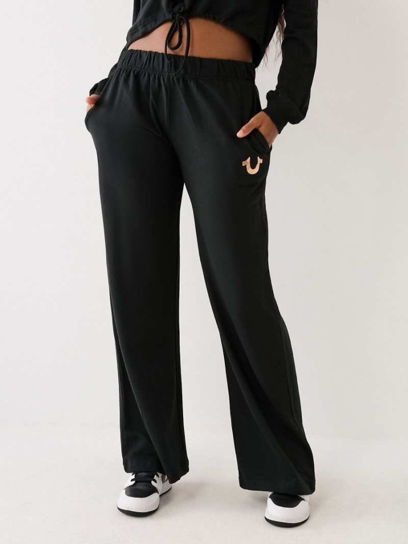 Black True Religion Wide Leg Lounge Pants | 6294-KFZLX