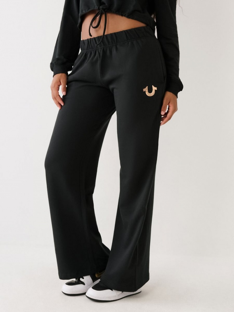 Black True Religion Wide Leg Lounge Pants | 6294-KFZLX