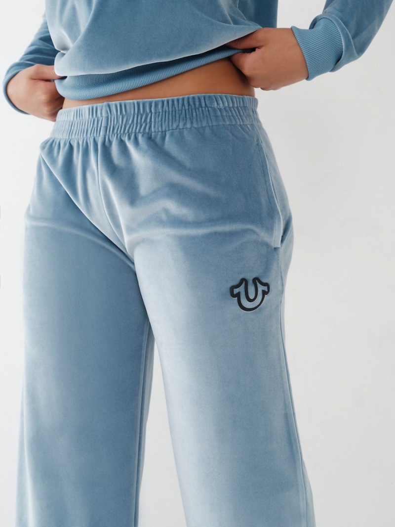 Blue True Religion Velour Wide Leg Lounge Pants | 9761-MIBCS