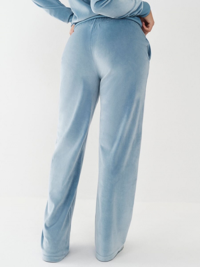 Blue True Religion Velour Wide Leg Lounge Pants | 9761-MIBCS