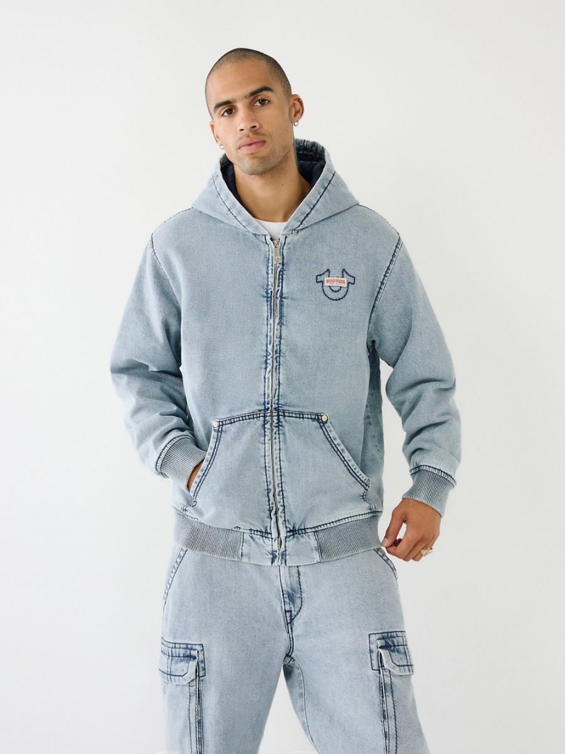 Bluebelss Light Wash True Religion Big T Denim Hooded Jacket | 3720-UOLWQ