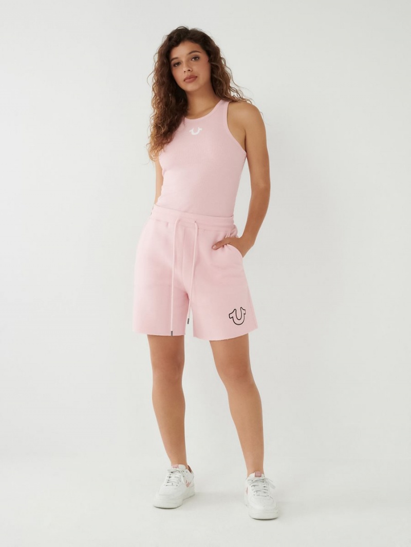 Blush True Religion Logo Gym Shorts | 9384-FRGIU