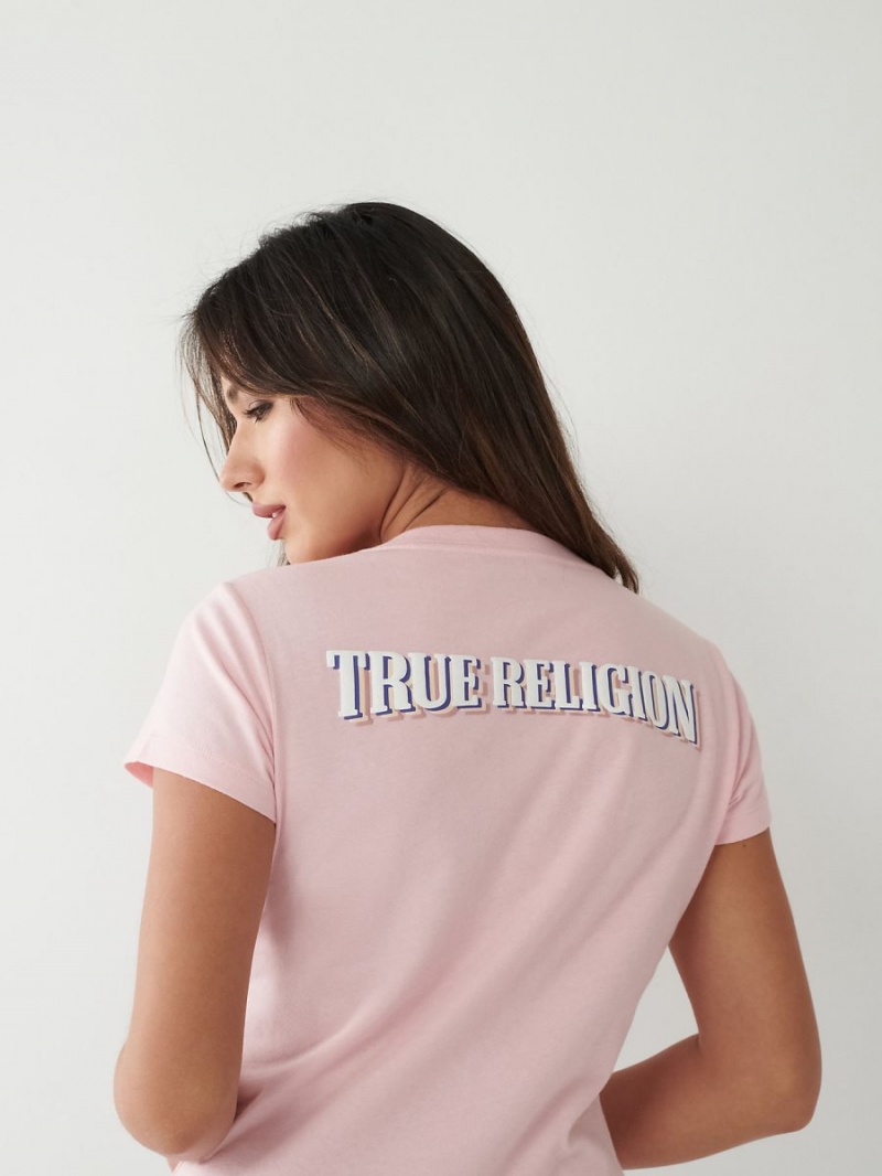 Blush True Religion Logo V T Shirts | 0438-MZRAF