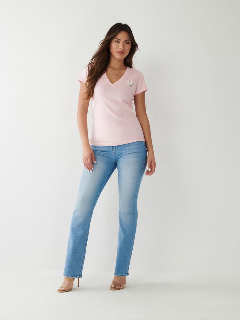 Blush True Religion Logo V T Shirts | 0438-MZRAF