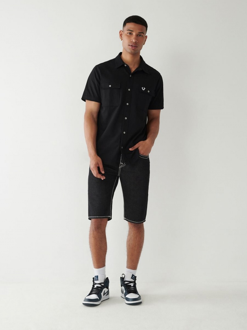 Body Rinse Black True Religion Rocco Super T Stitch Skinny Shorts | 5642-XDLHP